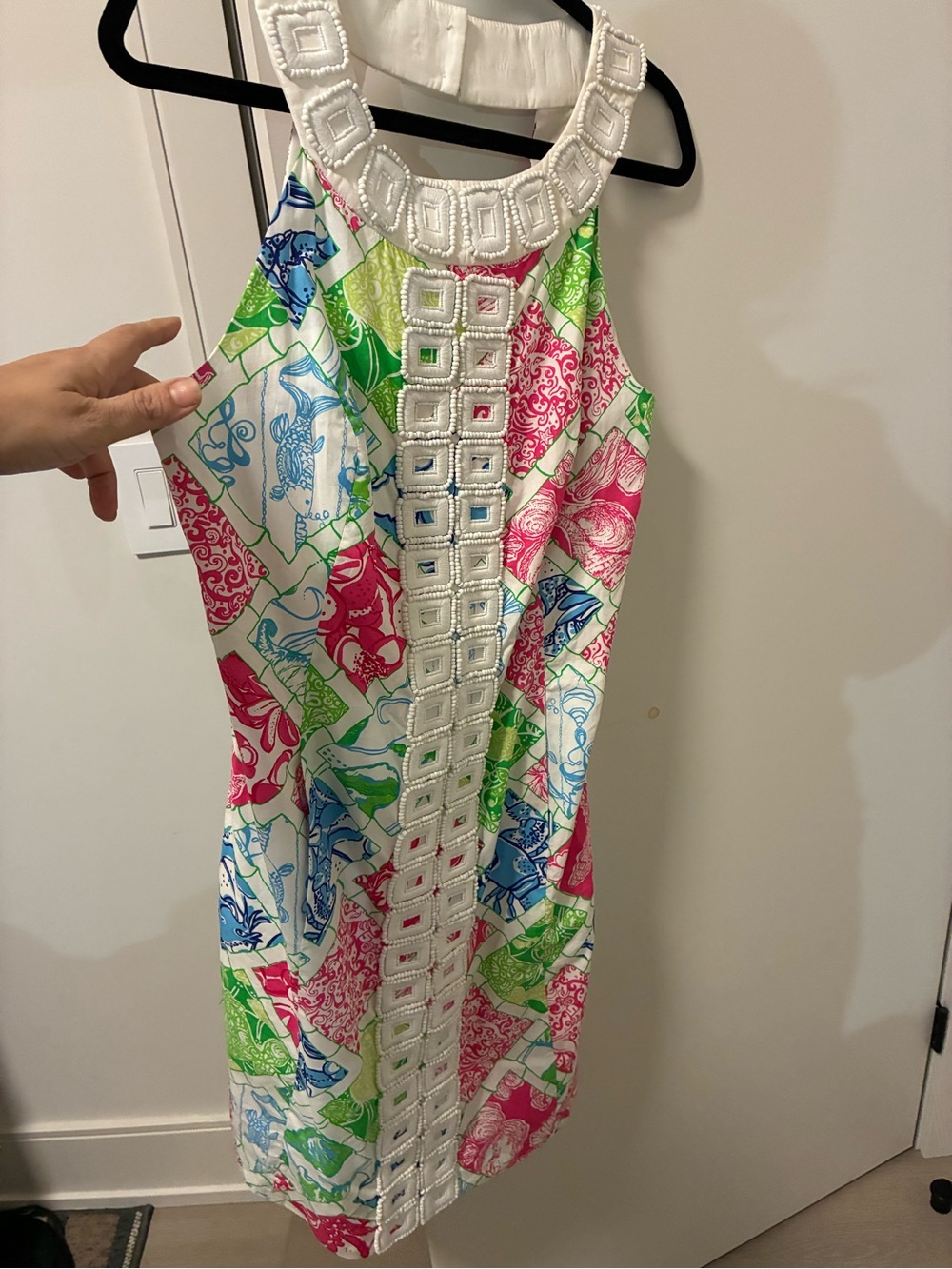 Lilly Pulitzer Backless Neon Patchwork Shift Dress in Pink, Green, Blue, White